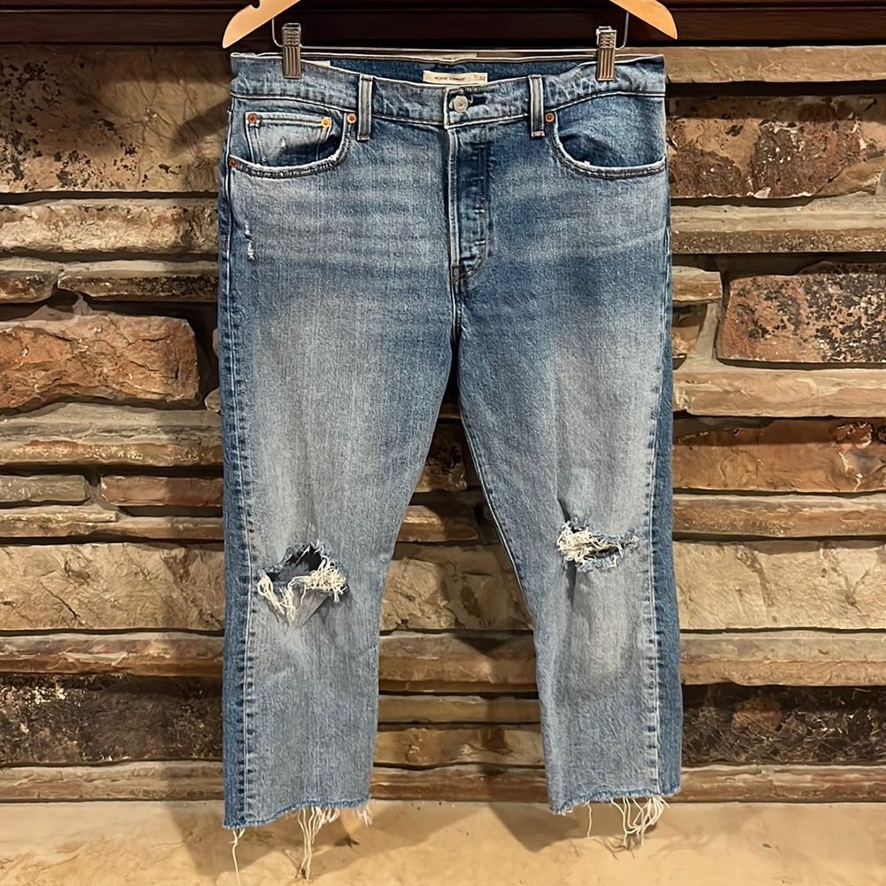 Levi's Premium Wedgie Straight Distressed Raw Hem Jeans